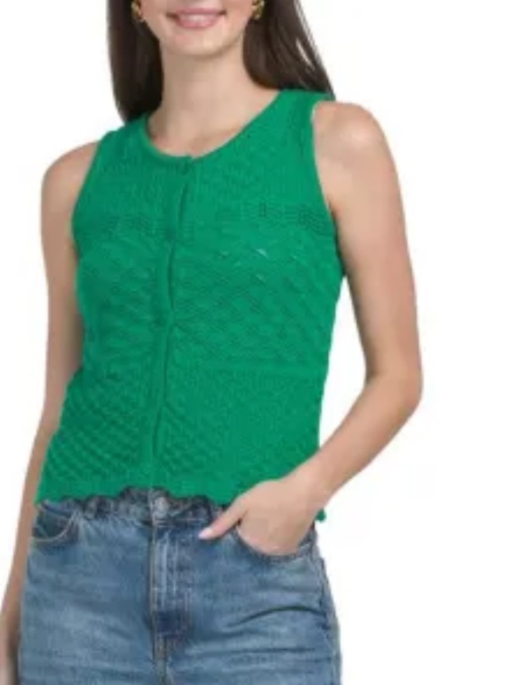 Elie tahari NWT green cotton crochet knit sleeveless cardigan sz s
